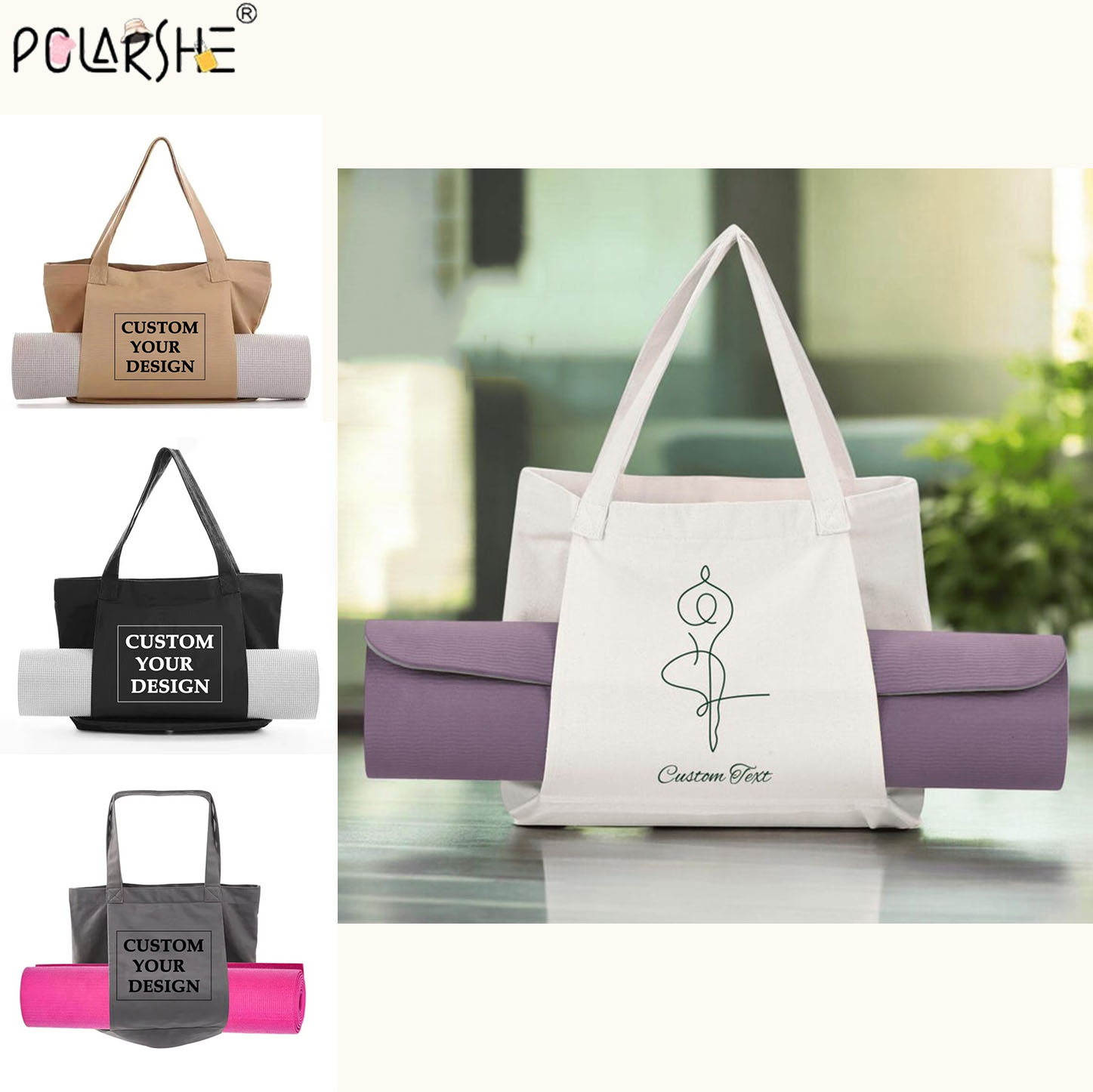 Yoga & Fitness With Denise - Benutzerdefinierte Yoga-Matte-Einkaufstasche, personalisierte Canvas-Pilates-Tasche, Yoga-Matte-Träger, Damen-Canvas-Tragetasche