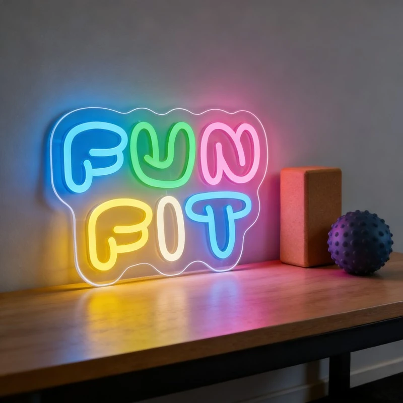 Yoga Fitness Room - Fun Fit Neon-Schild LED Cartoon-Buchstabenform USB