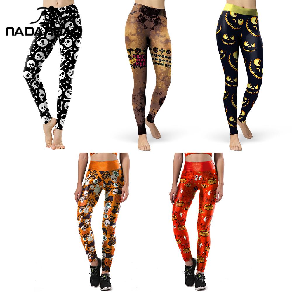 Yoga Fitness Holiday - Nadanbao Damen-Leggings mit Totenkopf-Geist-Aufdruck, hohe Taille,