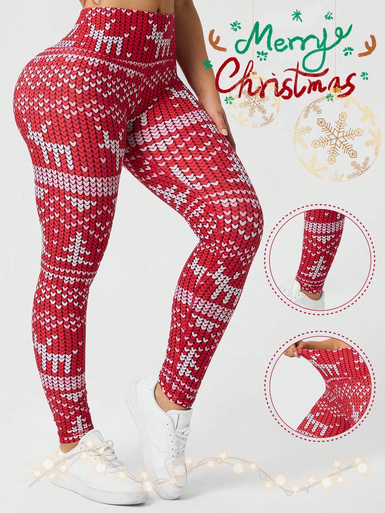 Yoga Fitness Holiday - Damen-Leggings mit Weihnachtsmotiv, hoch taillierte Strumpfhosen,