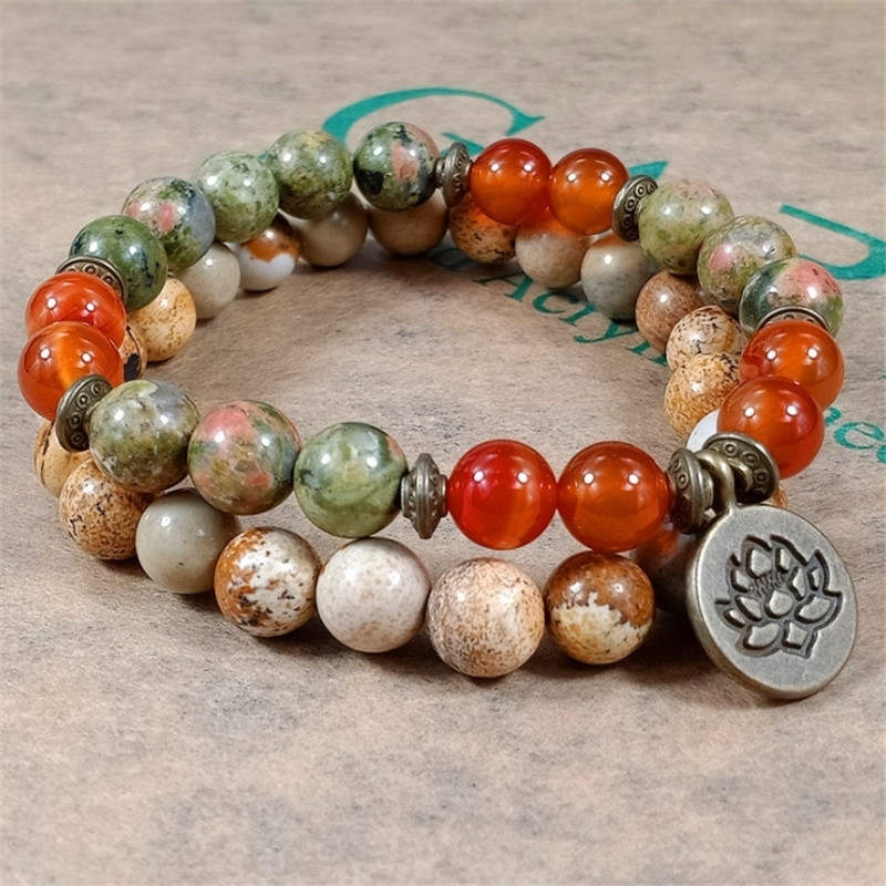 J-Yoga Fitness - Charm Stein Handgelenk Mala Heilkristall Lotus