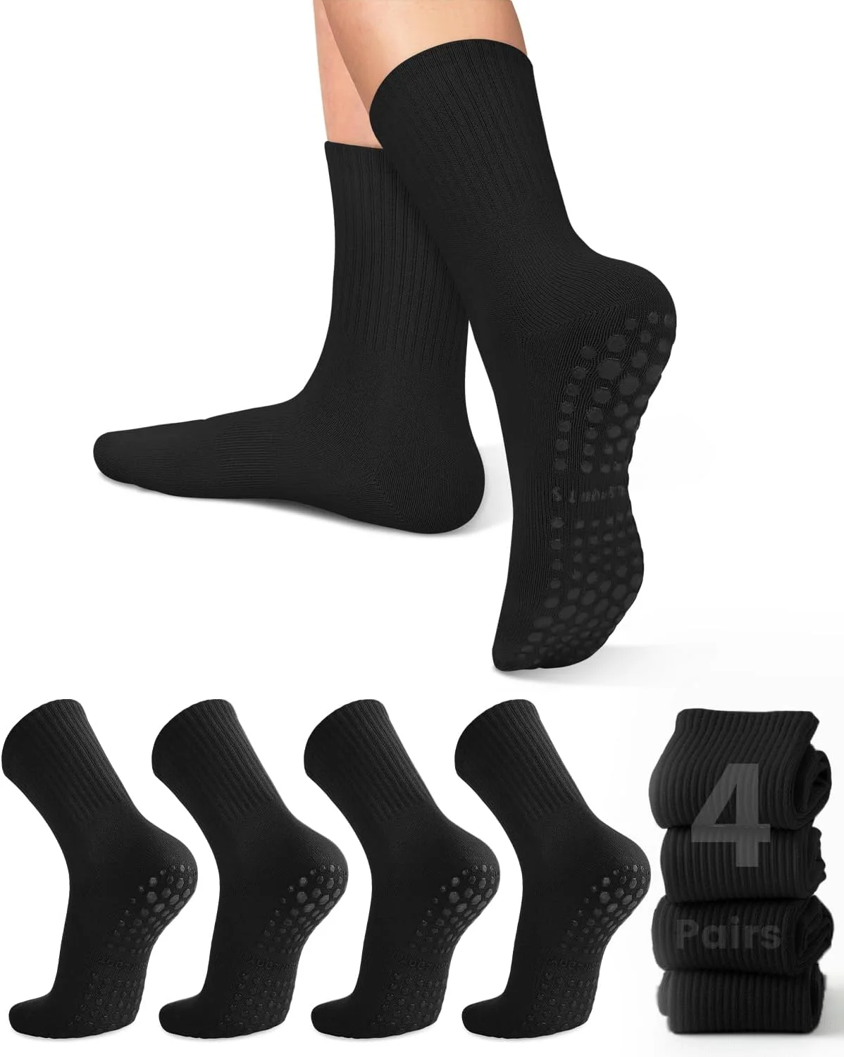 Yoga & Fitness With Denise - 4 Paar Damen-Yoga-Socken, einfarbige, rutschfeste Yoga-Pilates-Ballettsocken