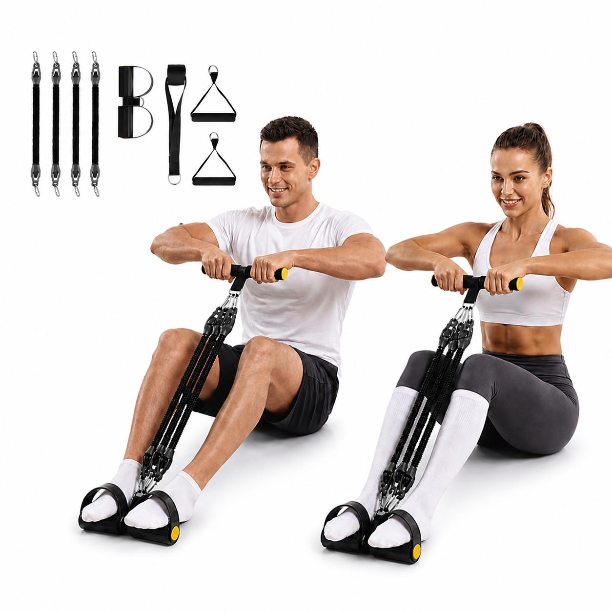 Yoga Pedal Puller Fitness Equipment - Verbesserte 4-Röhren-Fußpedal-Widerstandsbänder mit Griffen, verstellbare elastische