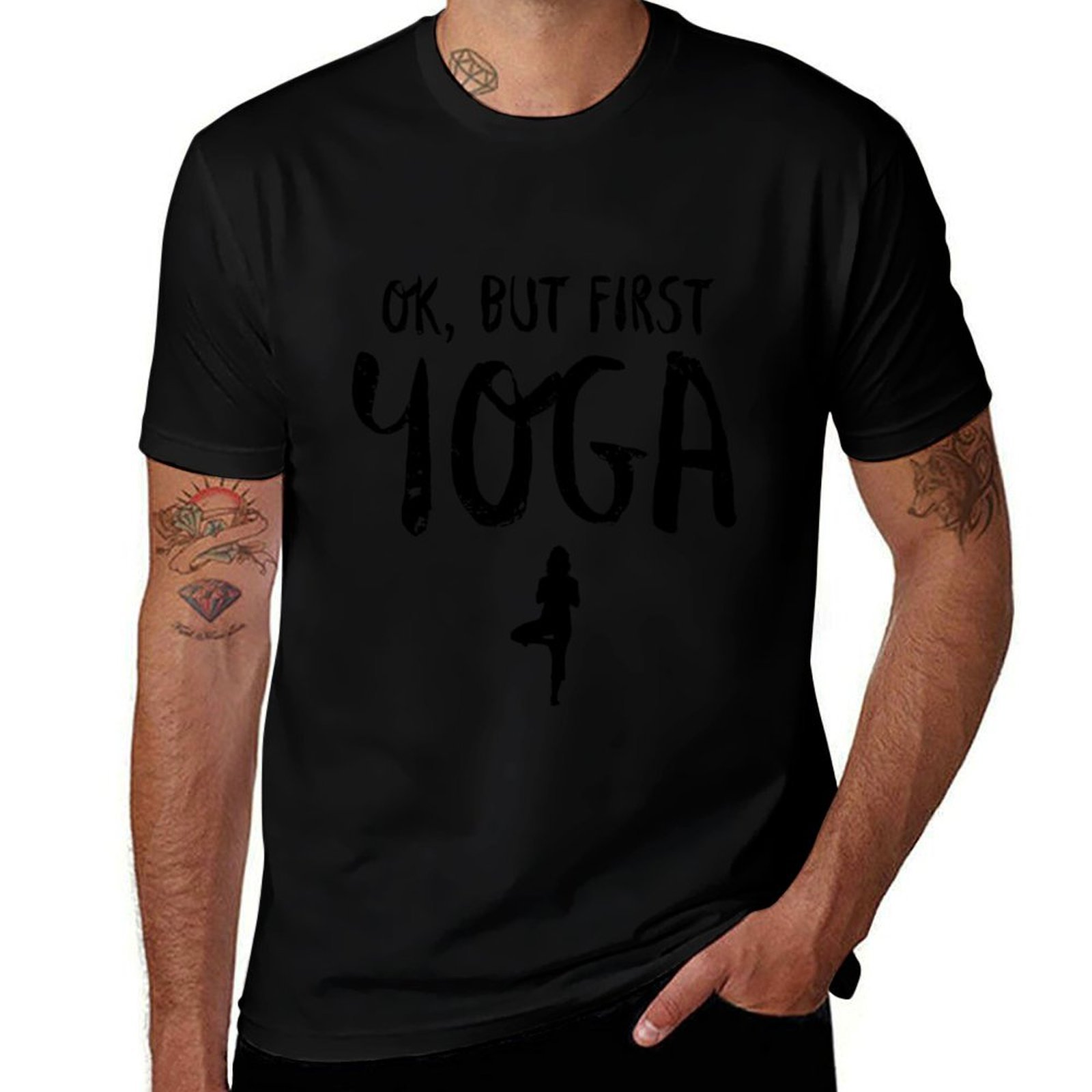 Yoga Fitness First - Ok, aber zuerst Yoga Lustiges Fitness-Gym-Yoga-Liebhaber-T-Shirt