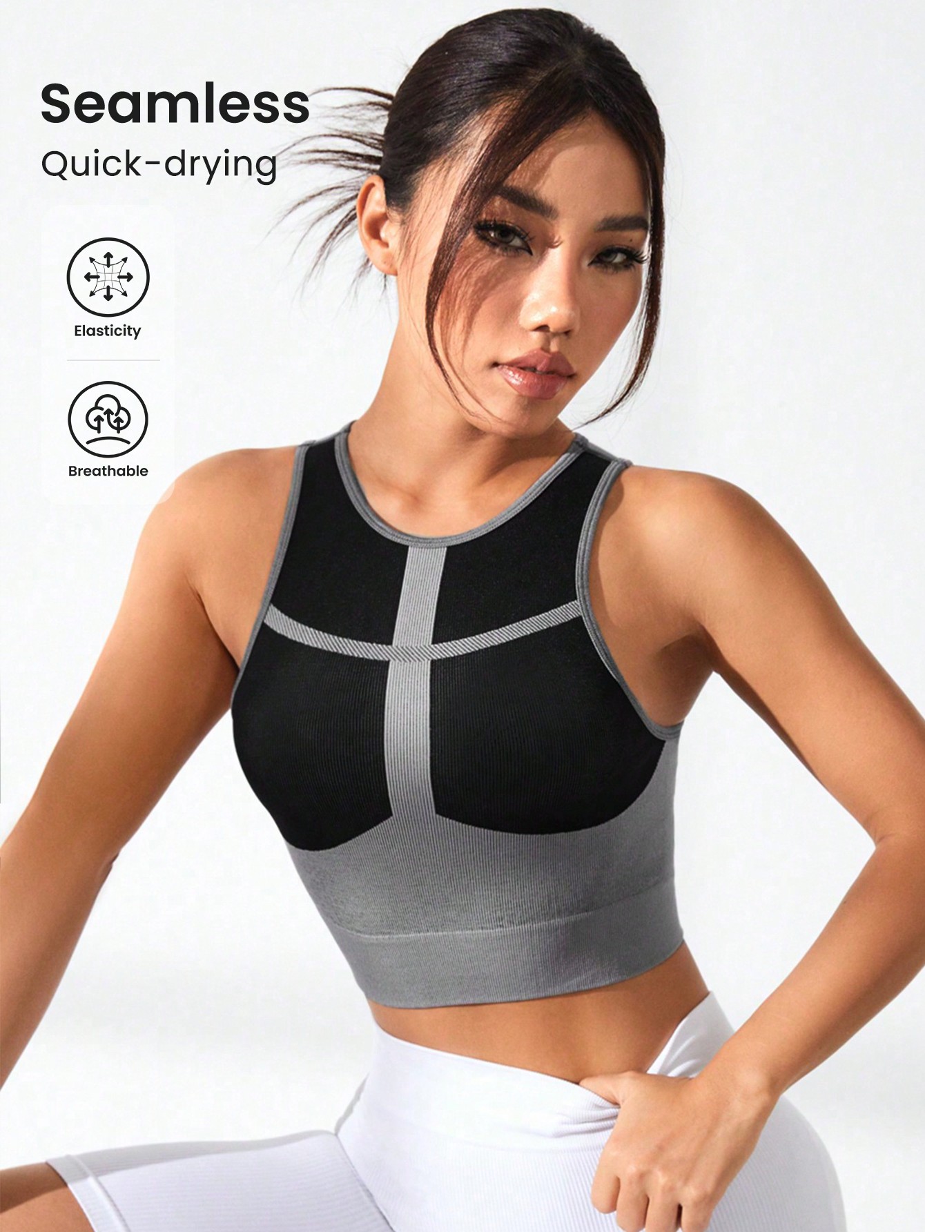 Yoga Blocks - Damen Colorblock Geripptes Crop Tank Top