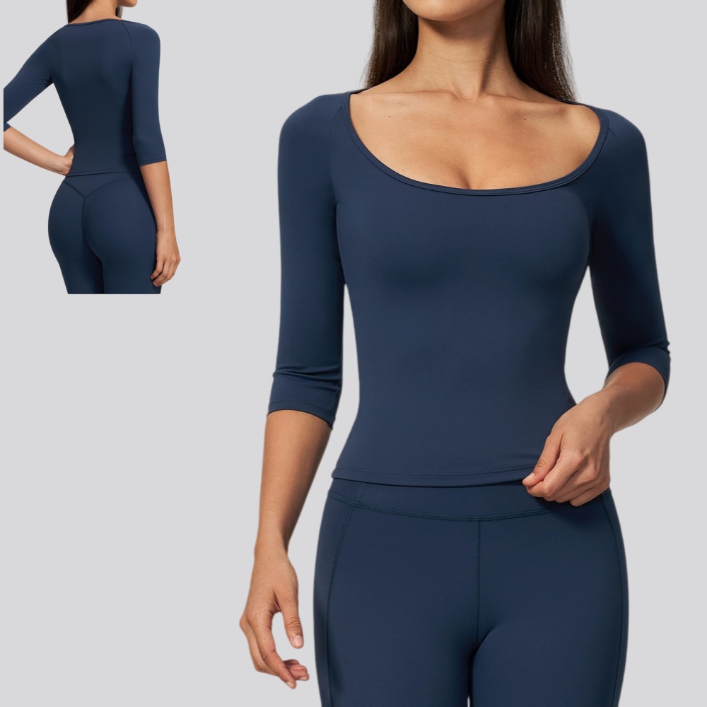 J-Yoga Fitness - 3/4-Ärmel Crop Yoga-Top für Damen, atmungsaktives