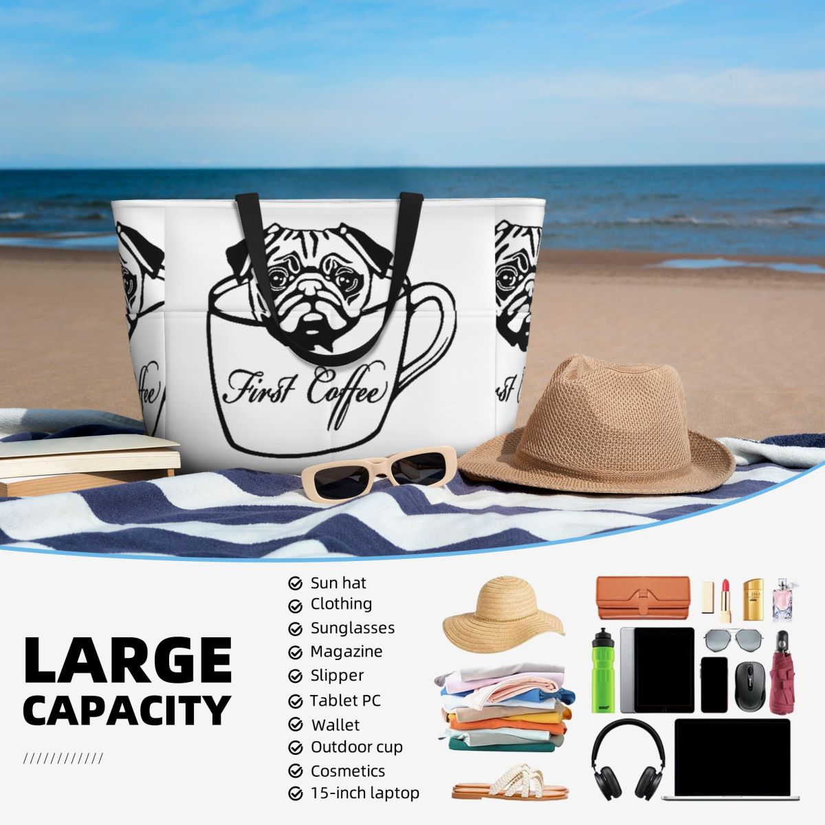 Pug First Coffee Strandtasche, – Yoga Fitness First Bewertung und Preis